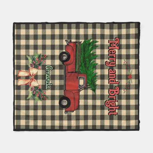 Grauer Weihnachtsrucker Baffalo karierte Monogramm Fleecedecke (Vorderseite (Horizontal))