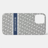 Grauer weißer Anchor-Muster Navy Name Case-Mate iPhone Hülle (Rückseite (Horizontal))