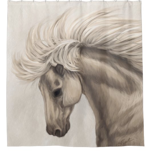 Grauer weißer Elfenbein Wild Mane Duschvorhang (Vorderseite)