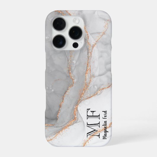 Grauer weißer Glitzer-Marmor individuell anpassbar iPhone Hülle (Rückseite)