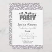 Grauer weißer Leopard Print, 16. Geburtstag Einladung (Vorne/Hinten)