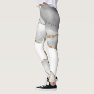 Grauer weißer Marmor Achat verfeinertes goldenes G Leggings