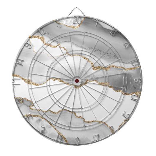 Grauer weißer Marmor Agate Raffinierter Goldener G Dartscheibe (vorne)