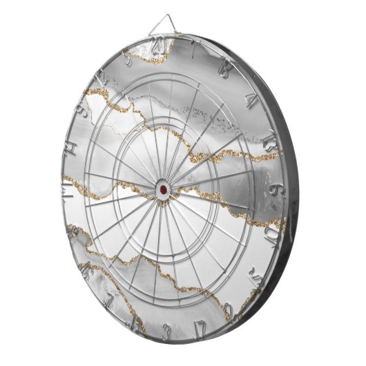 Grauer weißer Marmor Agate Raffinierter Goldener G Dartscheibe (Vorderseite rechts)