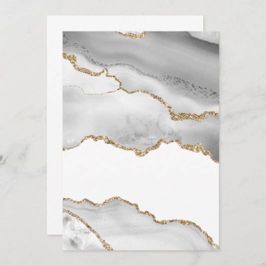 Grauer weißer Marmor Agate Raffinierter Goldener G Einladung (Vorne/Hinten)