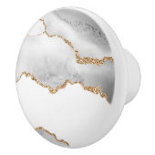 Grauer weißer Marmor Agate Raffinierter Goldener G Keramikknauf (Rechts)