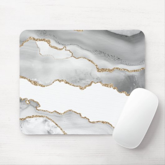 Grauer weißer Marmor Agate Raffinierter Goldener G Mousepad (Mit Mouse)