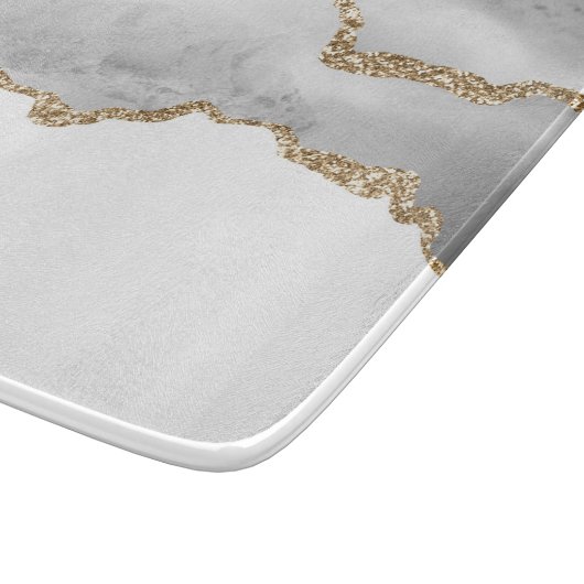 Grauer weißer Marmor Agate Raffinierter Goldener G Schneidebrett (Ecke)