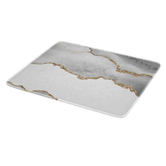 Grauer weißer Marmor Agate Raffinierter Goldener G Schneidebrett (Ecke)