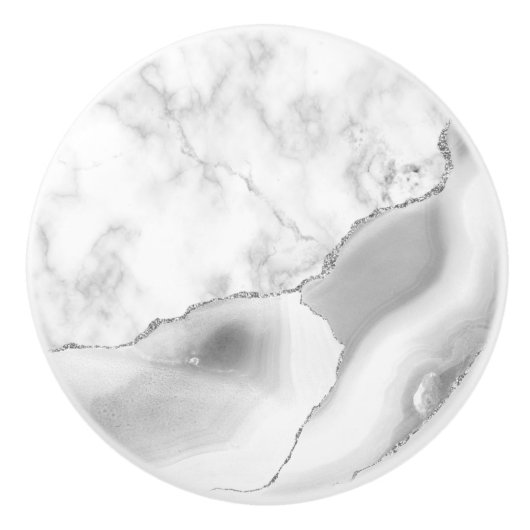 Grauer weißer Marmor Agate Silver Glitzer Keramikknauf (Vorderseite)