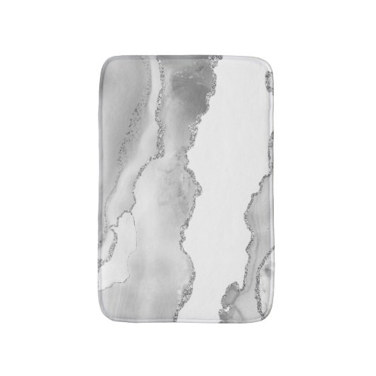 Grauer weißer Marmor Agate Simple Silver Glitzer Badematte (Vorderseite Vertikal)