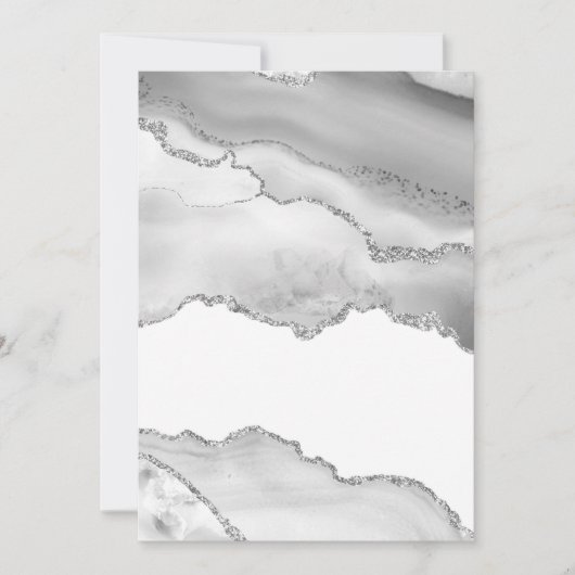 Grauer weißer Marmor Agate Simple Silver Glitzer Einladung (Vorderseite)