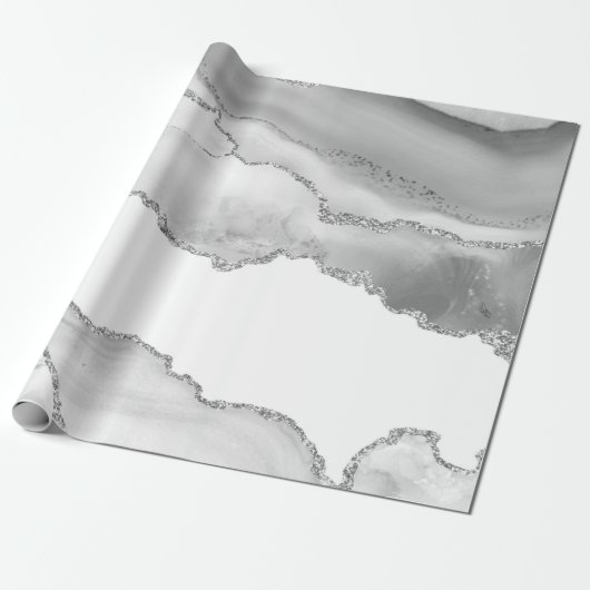 Grauer weißer Marmor Agate Simple Silver Glitzer Geschenkpapier (Ungerollt)