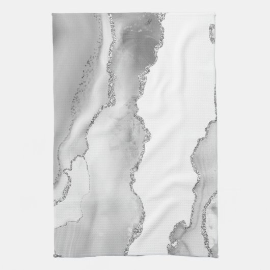 Grauer weißer Marmor Agate Simple Silver Glitzer Geschirrtuch (Vertikal)