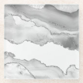 Grauer weißer Marmor Agate Simple Silver Glitzer Glasuntersetzer (Vorderseite)