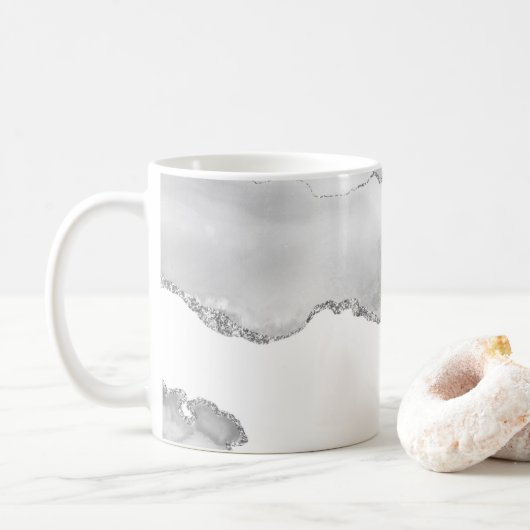 Grauer weißer Marmor Agate Simple Silver Glitzer Kaffeetasse (Mit Donut)