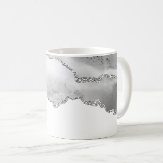 Grauer weißer Marmor Agate Simple Silver Glitzer Kaffeetasse (VorderseiteRechts)