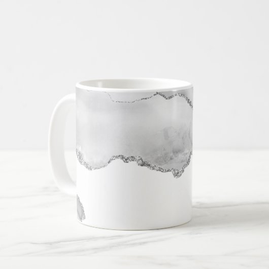 Grauer weißer Marmor Agate Simple Silver Glitzer Kaffeetasse (Vorderseite Links)