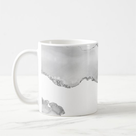 Grauer weißer Marmor Agate Simple Silver Glitzer Kaffeetasse (Links)
