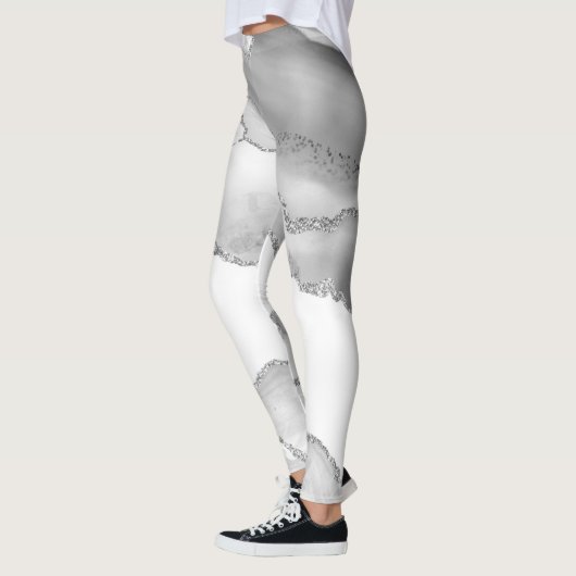 Grauer weißer Marmor Agate Simple Silver Glitzer Leggings (Links)