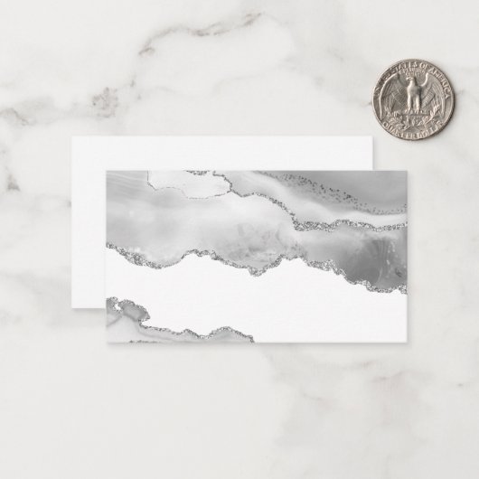 Grauer weißer Marmor Agate Simple Silver Glitzer Mitteilungskarte (Vorderseite/Rückseite Beispiel)
