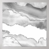Grauer weißer Marmor Agate Simple Silver Glitzer Poster (Vorne)