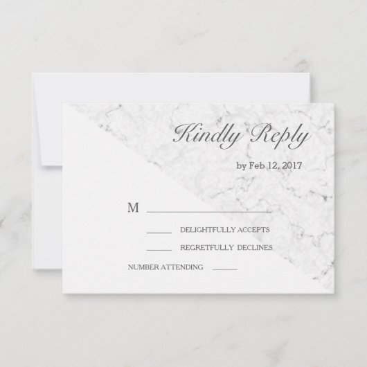 Grauer weißer Marmoreffekt Moderne Hochzeit rsvp Einladung (Vorderseite)
