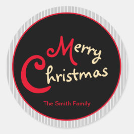 Grauer weißer Pinstripe Red Bow auf schwarz Runder Aufkleber