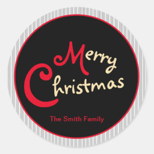 Grauer weißer Pinstripe Red Bow auf schwarz Runder Aufkleber