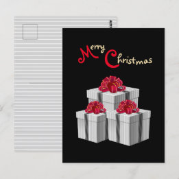 Grauer weißer Pinstripe Red Bow präsentiert auf Sc Postkarte