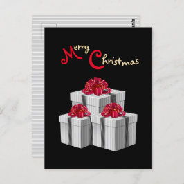 Grauer weißer Pinstripe Red Bow präsentiert auf Sc Postkarte