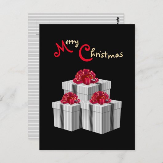 Grauer weißer Pinstripe Red Bow präsentiert auf Sc Postkarte (Vorne/Hinten)