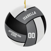 Grauer, weißer und schwarzer Volleyball Keramik Ornament (Hinten)