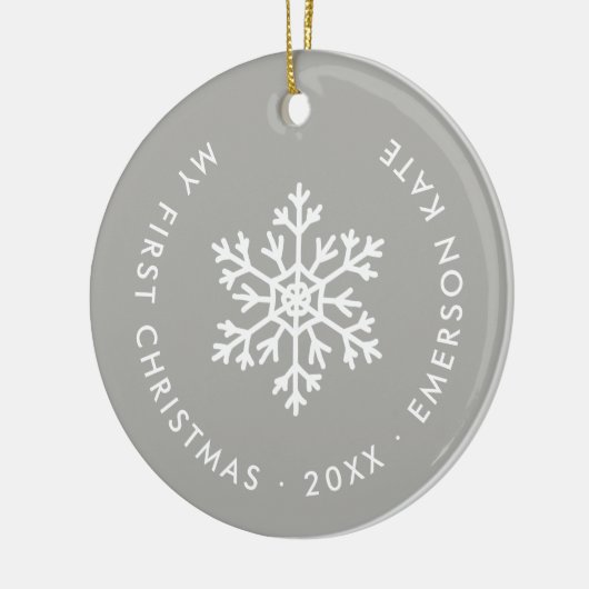 Grauer Winter Snowflake Erste Weihnachtskugel Keramik Ornament (Links)