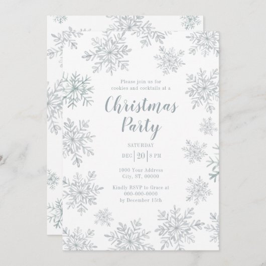 Grauer Winter Snowflake Weihnachtsfeier Einladung (Vorne/Hinten)