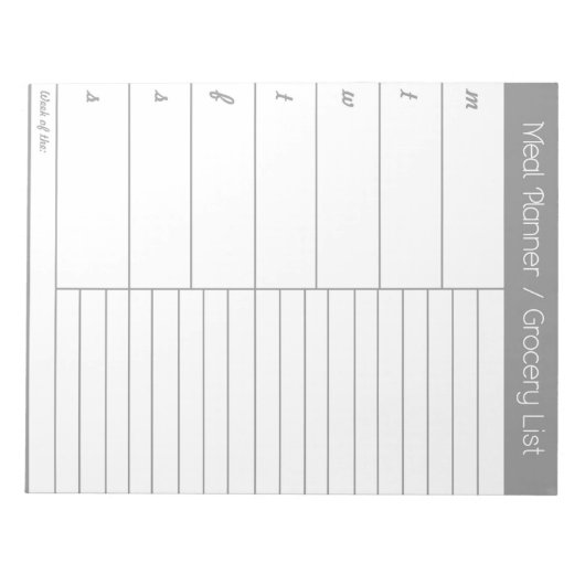Grauer Wochenmehlplaner - Einkaufsliste Notizblock (Vorderseite)