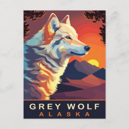 Grauer Wolf, Alaska, Sonnenuntergang auf den Berge Postkarte