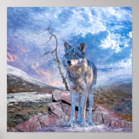 Grauer Wolf ANTWORTET DEN ANRUF Poster (Vorne)