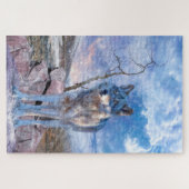 Grauer Wolf ANTWORTET DEN ANRUF Puzzle (Horizontal)