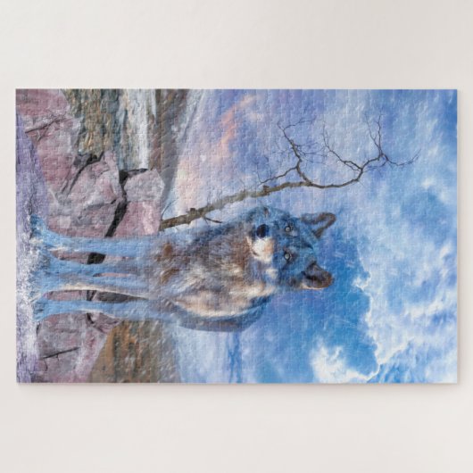 Grauer Wolf ANTWORTET DEN ANRUF Puzzle (Horizontal)