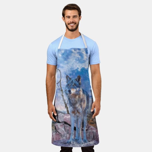 Grauer Wolf ANTWORTET DEN ANRUF Schürze (Getragen)