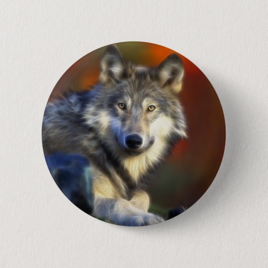 Grauer Wolf, Arten-Digitalfotografie Button (Vorderseite)
