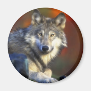 Grauer Wolf, Arten-Digitalfotografie Magnet