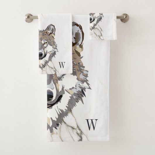 Grauer Wolf auf Marmor Badhandtuch Set (Insitu)