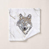 Grauer Wolf auf Marmor Badhandtuch Set (Waschlappen)