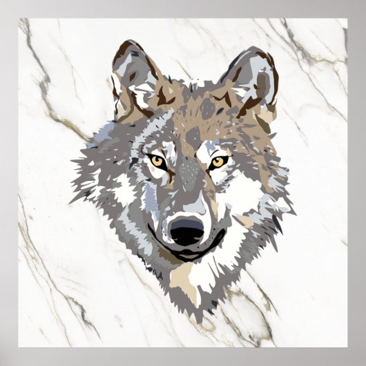 Grauer Wolf auf Marmor Poster (Vorne)