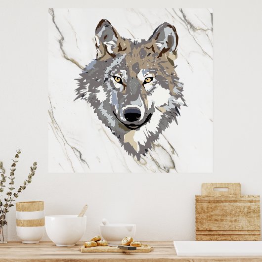 Grauer Wolf auf Marmor Poster (Küche)