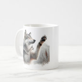 Grauer Wolf bricht in Wasserfarbe auf Kaffeetasse (Vorderseite Links)