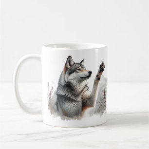 Grauer Wolf bricht in Wasserfarbe auf Kaffeetasse