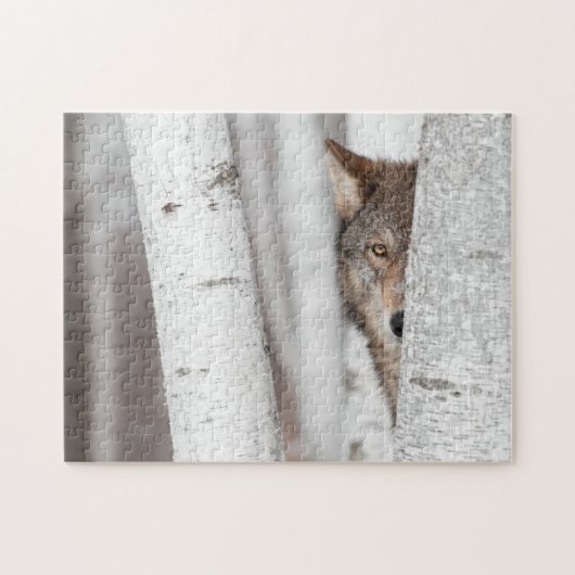 Grauer Wolf (Canis Lupus) hinter Baum Puzzle (Horizontal)